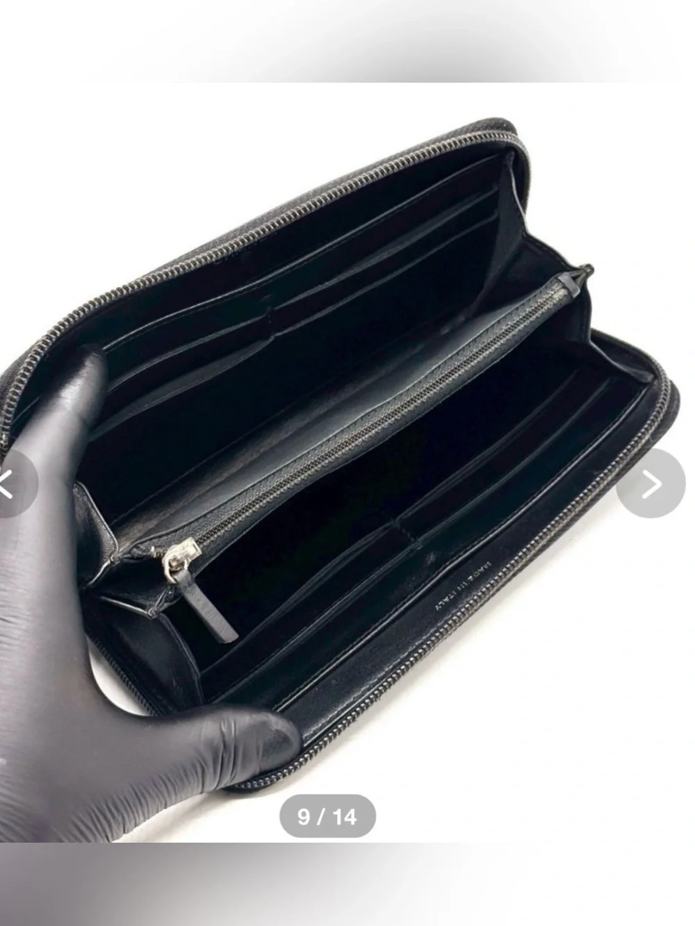 Authentic CHANEL Black Caviar Leather Zip-Around Wallet with Embossed CC